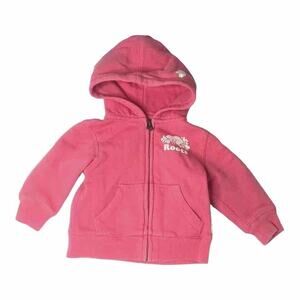 Roots Kids Hoodie Girls‎ 6-12 Months Pink Full Zip Long Sleeve Chest Logo Casual